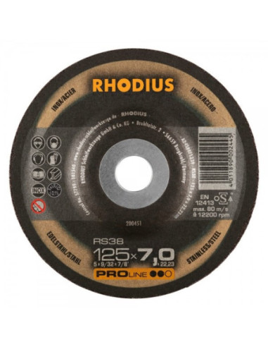 RHODIUS Skrubskive rustfrit stål RS 38 Ø230 mm 7,0 x 22,23 mm